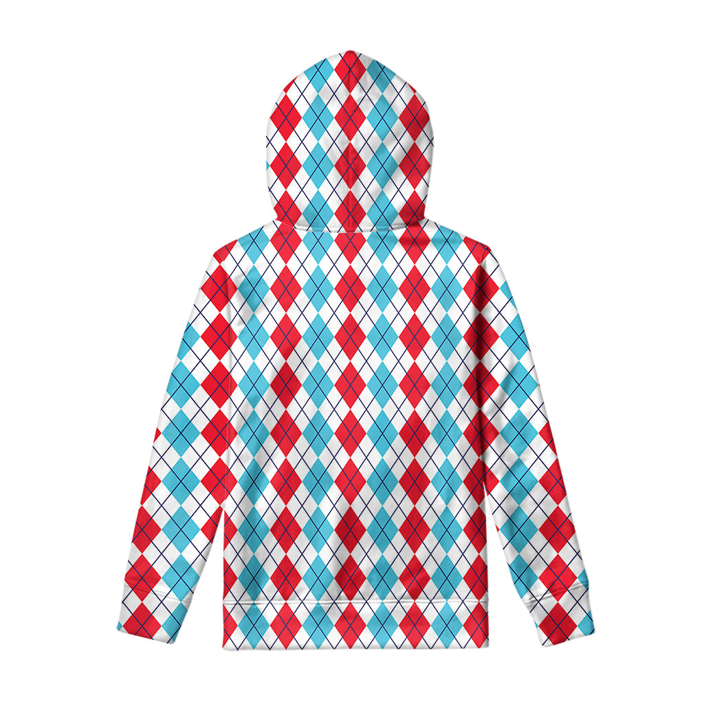 Red And Blue Argyle Pattern Print Pullover Hoodie