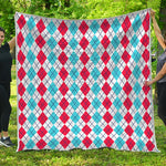 Red And Blue Argyle Pattern Print Quilt