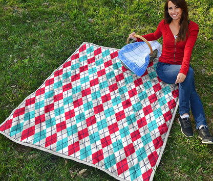 Red And Blue Argyle Pattern Print Quilt