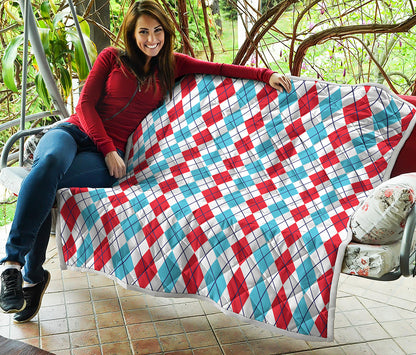 Red And Blue Argyle Pattern Print Quilt