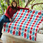 Red And Blue Argyle Pattern Print Quilt