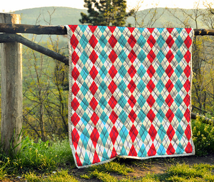 Red And Blue Argyle Pattern Print Quilt