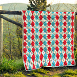 Red And Blue Argyle Pattern Print Quilt