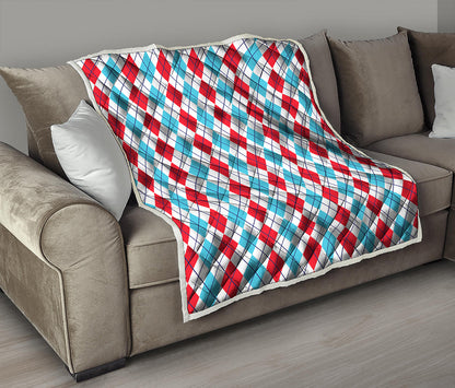 Red And Blue Argyle Pattern Print Quilt