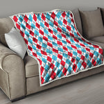 Red And Blue Argyle Pattern Print Quilt