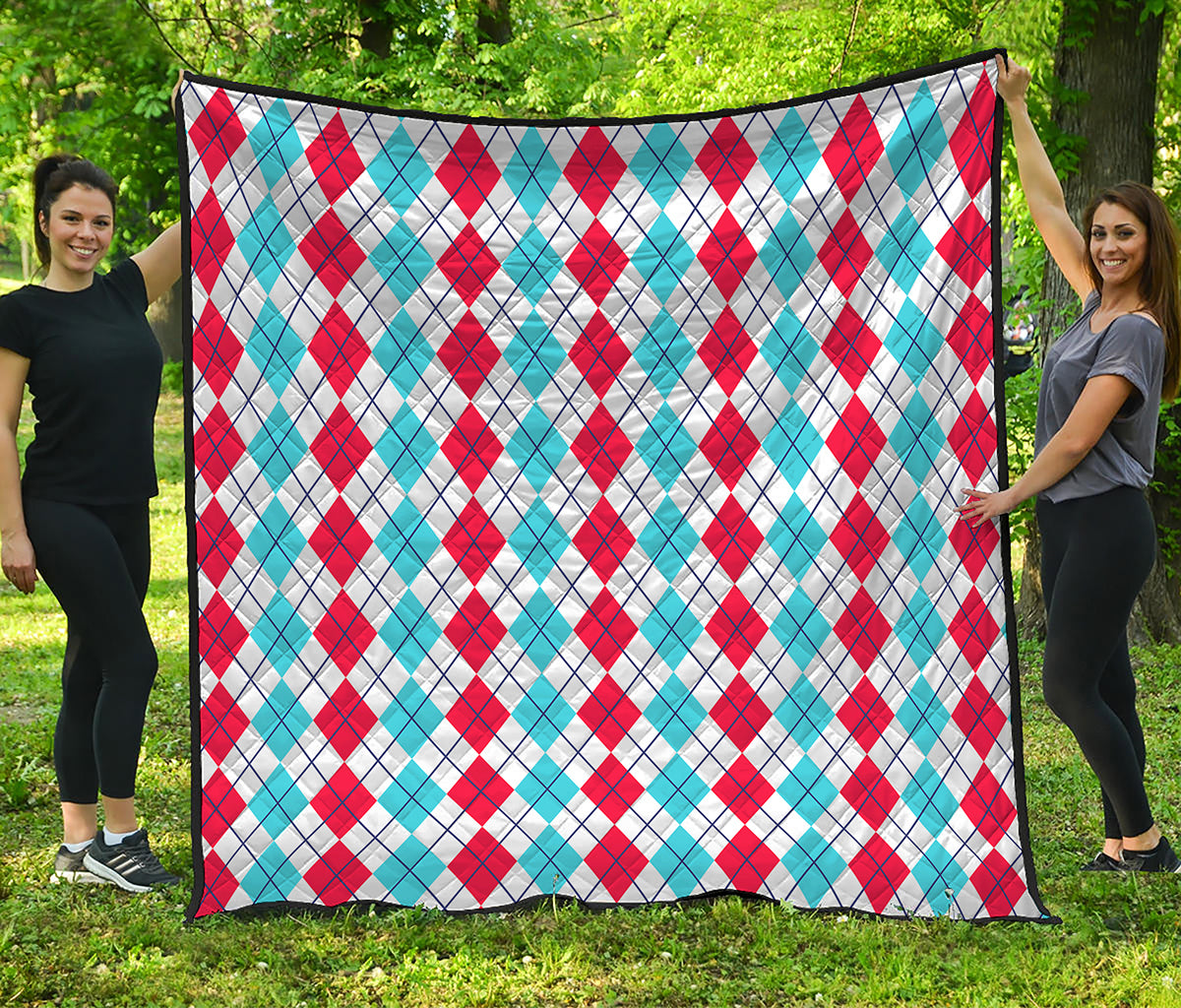 Red And Blue Argyle Pattern Print Quilt