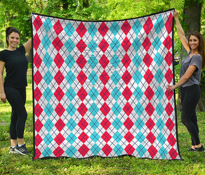 Red And Blue Argyle Pattern Print Quilt
