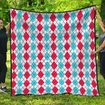 Red And Blue Argyle Pattern Print Quilt
