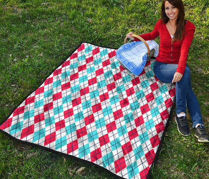 Red And Blue Argyle Pattern Print Quilt