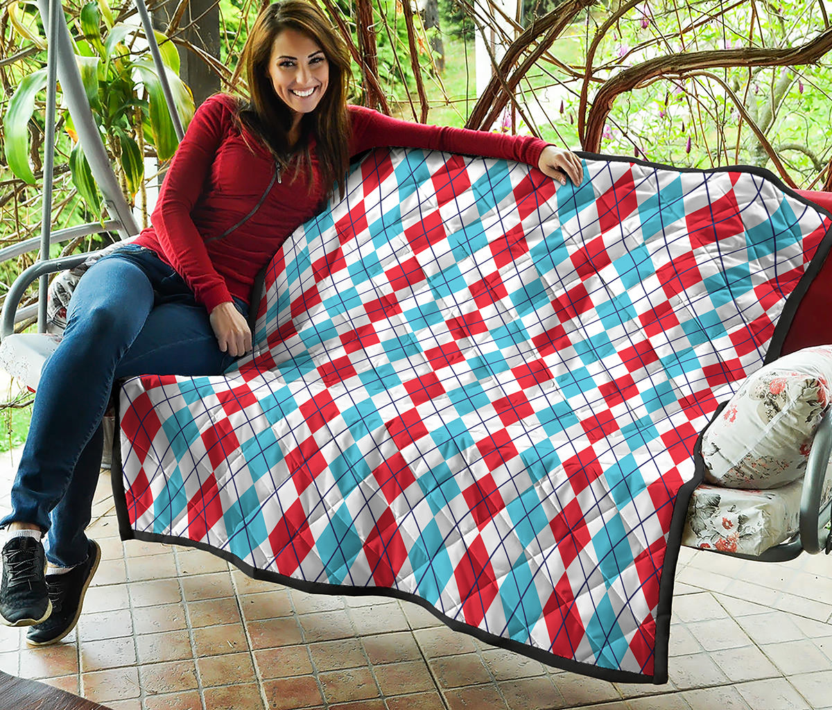 Red And Blue Argyle Pattern Print Quilt