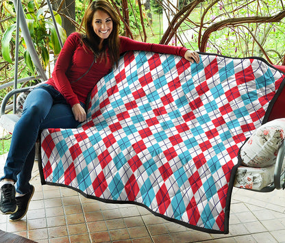 Red And Blue Argyle Pattern Print Quilt
