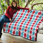 Red And Blue Argyle Pattern Print Quilt