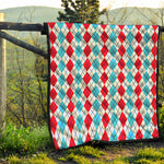 Red And Blue Argyle Pattern Print Quilt