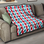 Red And Blue Argyle Pattern Print Quilt