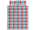 Red And Blue Argyle Pattern Print Quilt Bed Set