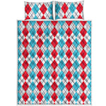 Red And Blue Argyle Pattern Print Quilt Bed Set