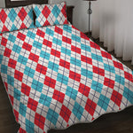 Red And Blue Argyle Pattern Print Quilt Bed Set