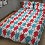 Red And Blue Argyle Pattern Print Quilt Bed Set