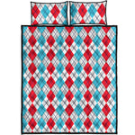 Red And Blue Argyle Pattern Print Quilt Bed Set