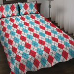 Red And Blue Argyle Pattern Print Quilt Bed Set