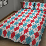 Red And Blue Argyle Pattern Print Quilt Bed Set