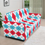 Red And Blue Argyle Pattern Print Sofa Cover