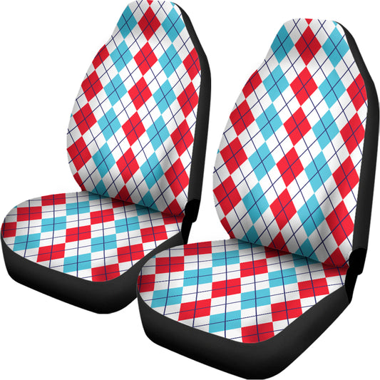 Red And Blue Argyle Pattern Print Universal Fit Car Seat Covers