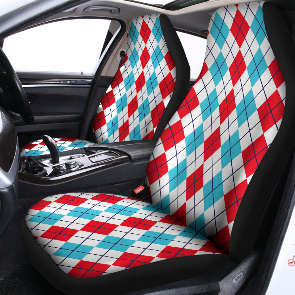 Red And Blue Argyle Pattern Print Universal Fit Car Seat Covers