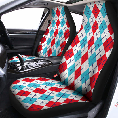 Red And Blue Argyle Pattern Print Universal Fit Car Seat Covers