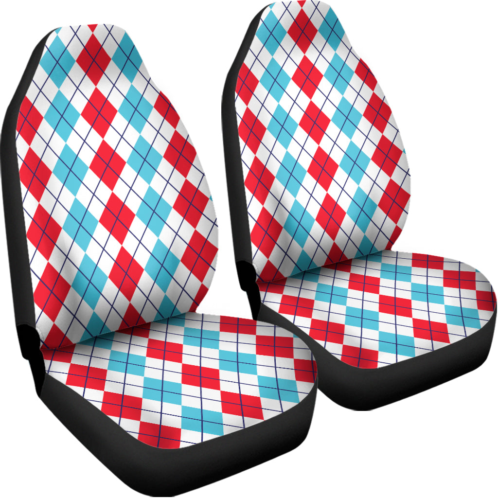 Red And Blue Argyle Pattern Print Universal Fit Car Seat Covers