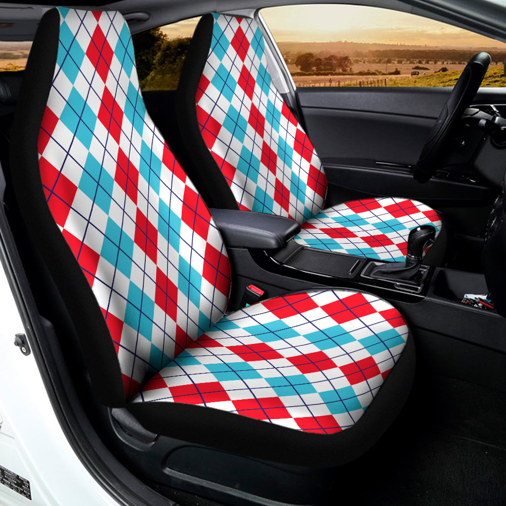 Red And Blue Argyle Pattern Print Universal Fit Car Seat Covers