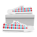 Red And Blue Argyle Pattern Print White Low Top Sneakers