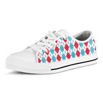 Red And Blue Argyle Pattern Print White Low Top Shoes