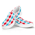 Red And Blue Argyle Pattern Print White Slip On Sneakers