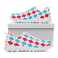 Red And Blue Argyle Pattern Print White Running Shoes