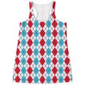 Red And Blue Argyle Pattern Print Women's Racerback Tank Top