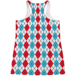 Red And Blue Argyle Pattern Print Women's Racerback Tank Top