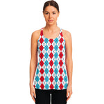Red And Blue Argyle Pattern Print Women's Racerback Tank Top