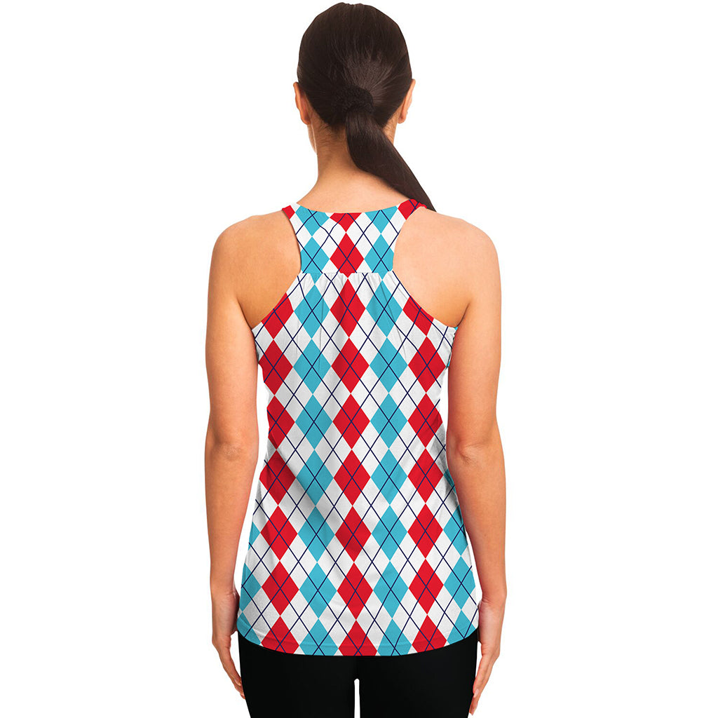 Red And Blue Argyle Pattern Print Women's Racerback Tank Top