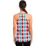 Red And Blue Argyle Pattern Print Women's Racerback Tank Top