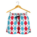Red And Blue Argyle Pattern Print Women's Shorts