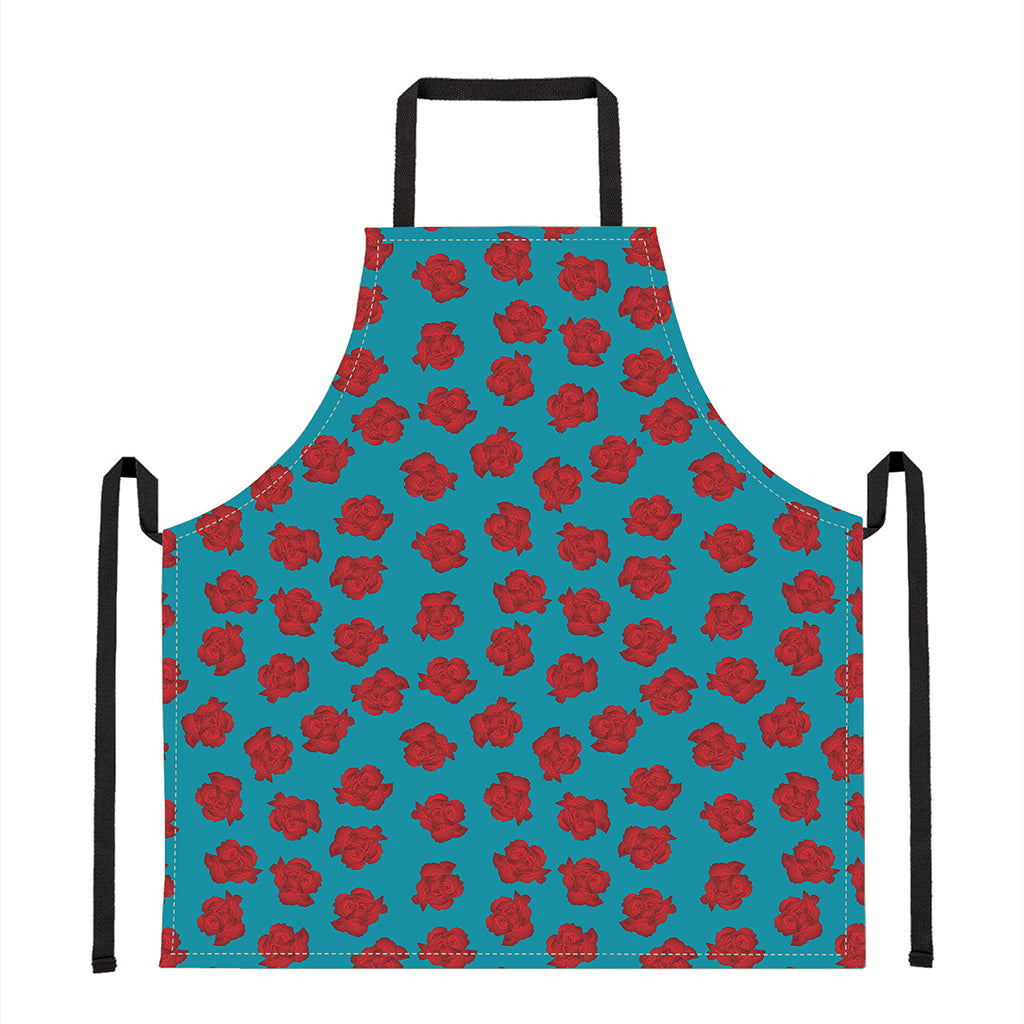 Red And Blue Carnation Pattern Print Apron