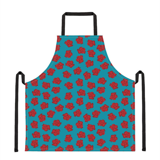 Red And Blue Carnation Pattern Print Apron
