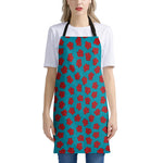 Red And Blue Carnation Pattern Print Apron