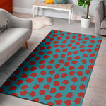 Red And Blue Carnation Pattern Print Area Rug