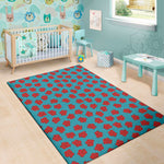 Red And Blue Carnation Pattern Print Area Rug