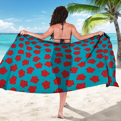 Red And Blue Carnation Pattern Print Beach Sarong Wrap