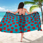 Red And Blue Carnation Pattern Print Beach Sarong Wrap