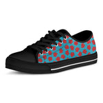 Red And Blue Carnation Pattern Print Black Low Top Shoes