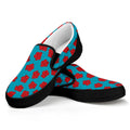 Red And Blue Carnation Pattern Print Black Slip On Sneakers
